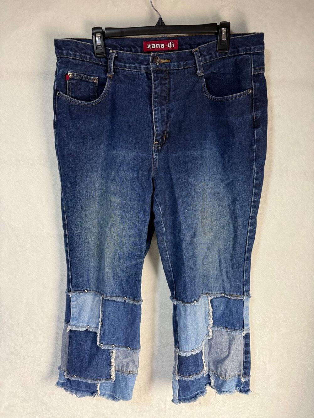 Vintage Y2K Zana Di Flared Patchwork Studded Blue Jeans Denim Size 18